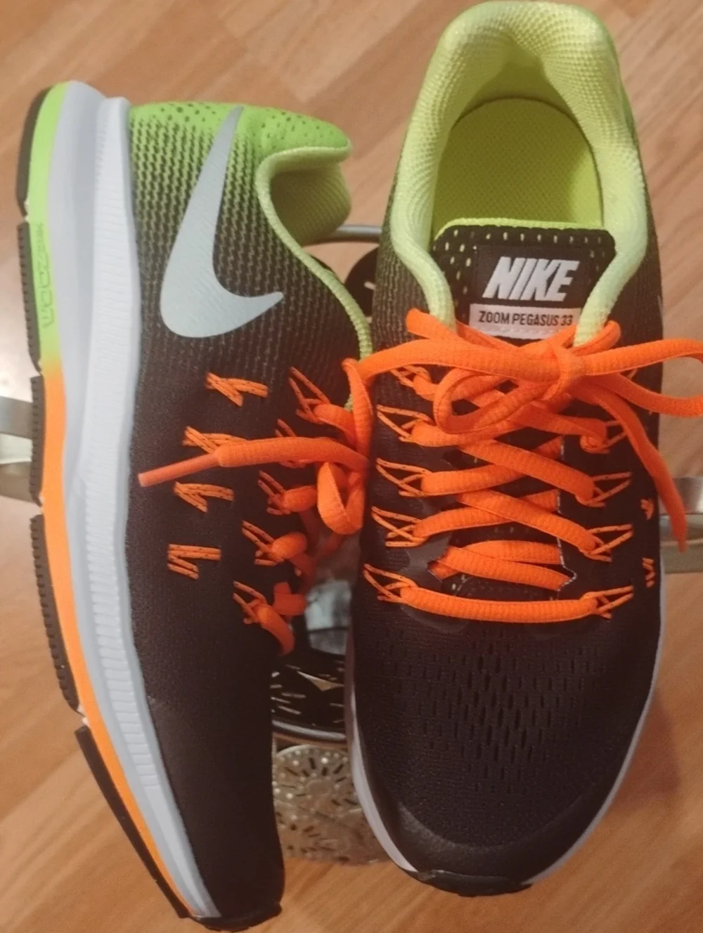Youth Nike running shoes - Black, Neon Green & Bright Orange 4.5Y